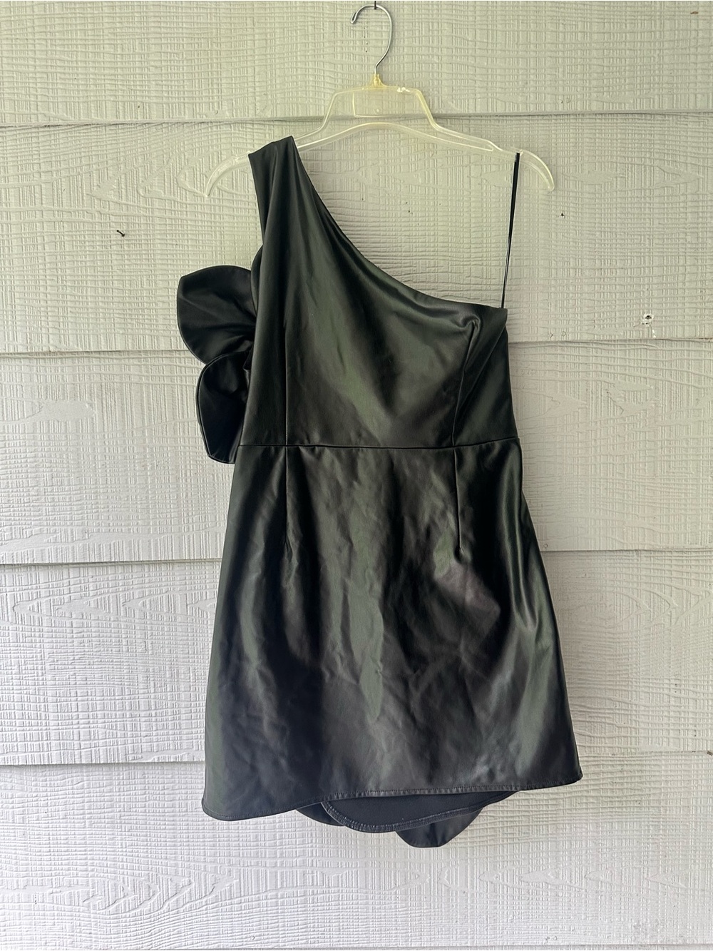 AKIRA GEMMA FLORAL DETAIL FAUX LEATHER ONE SHOULDER MINI DRESS ~XL - Picture 3 of 5